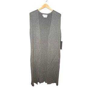 Nikki Jones Montreal Gray Ribbed Longline Open Front Vest Cardigan Pockets M NEW
